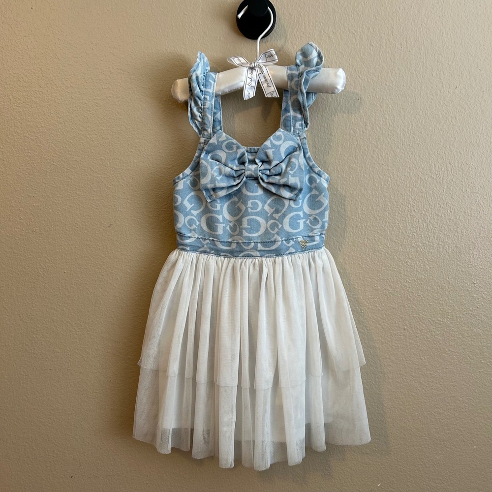 Guess Kids Toddler Dress Denim Tulle Tutu Bow Childs Small Size 4